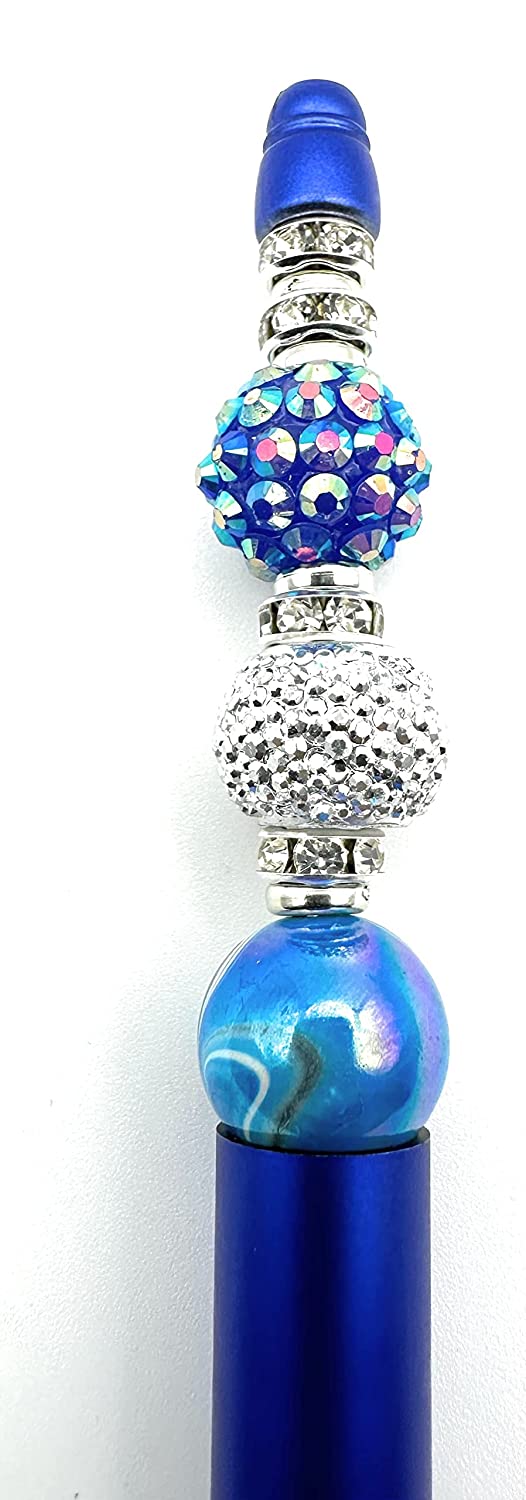Blue Beaded Ink Pen Close up View from Scott D Jewelry Designs