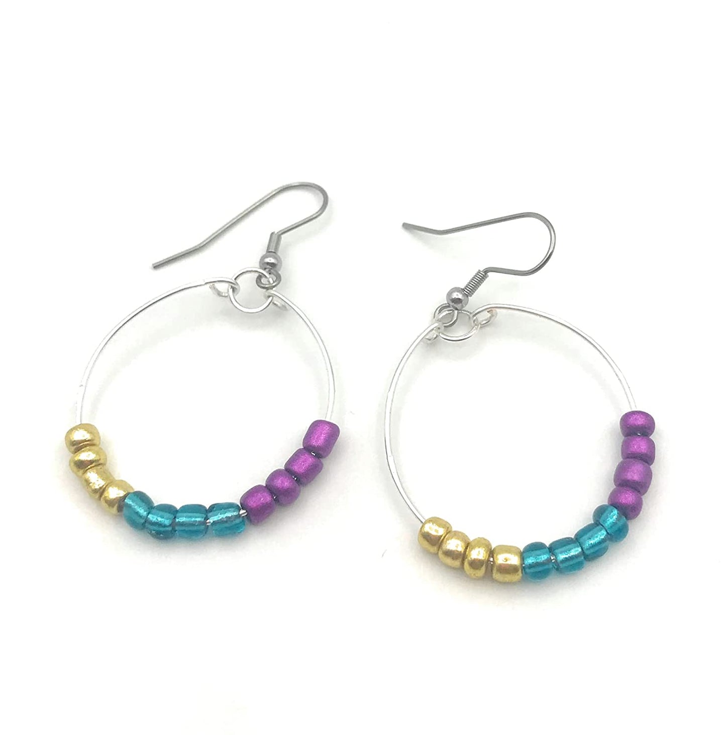 Mardi Gras Beaded Hoop Earings Tilted Side By Side from Scott D Jewelry Designs