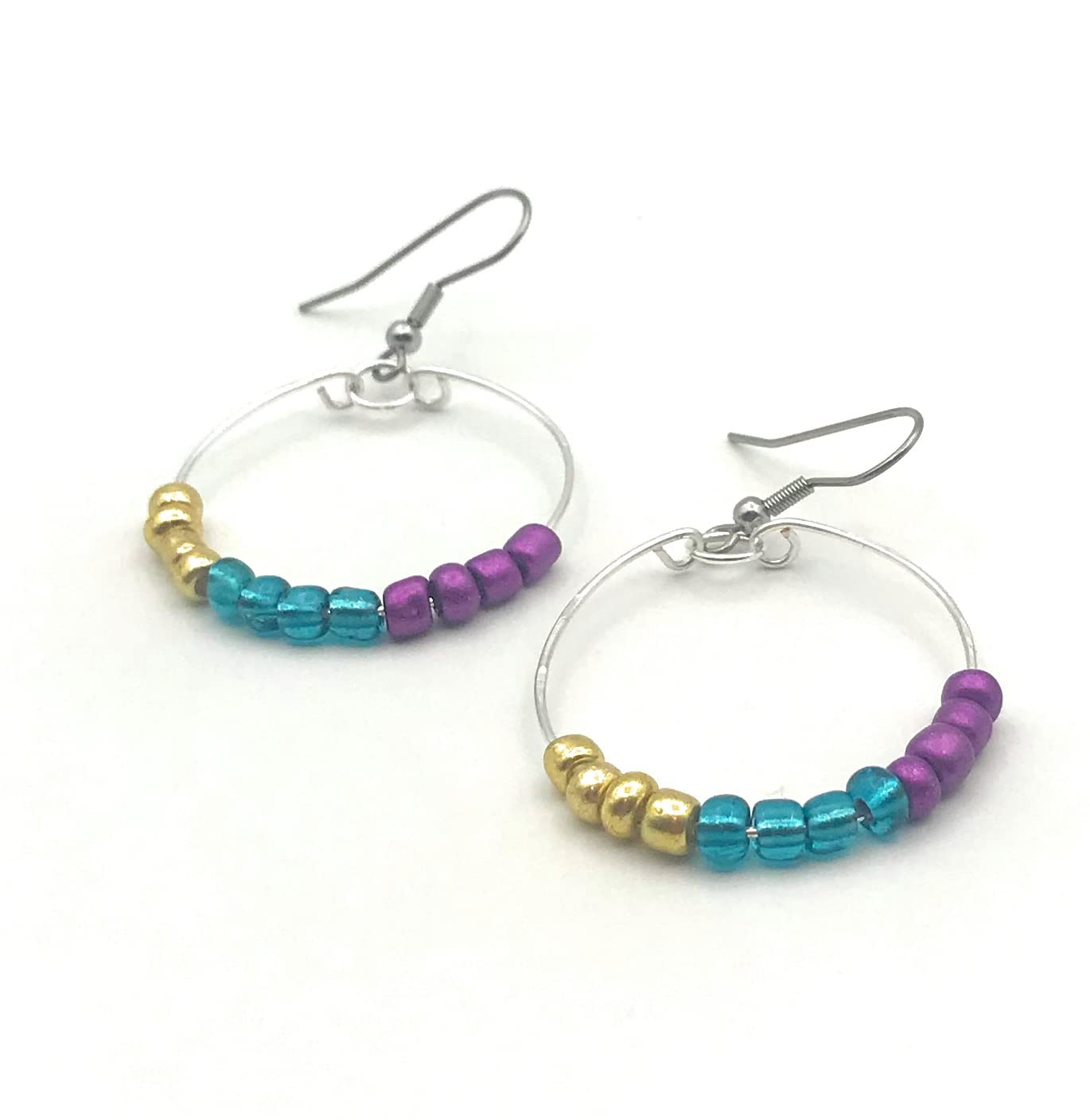 Mardi Gras Beaded Hoop Earings Top View from Scott D Jewelry Designs