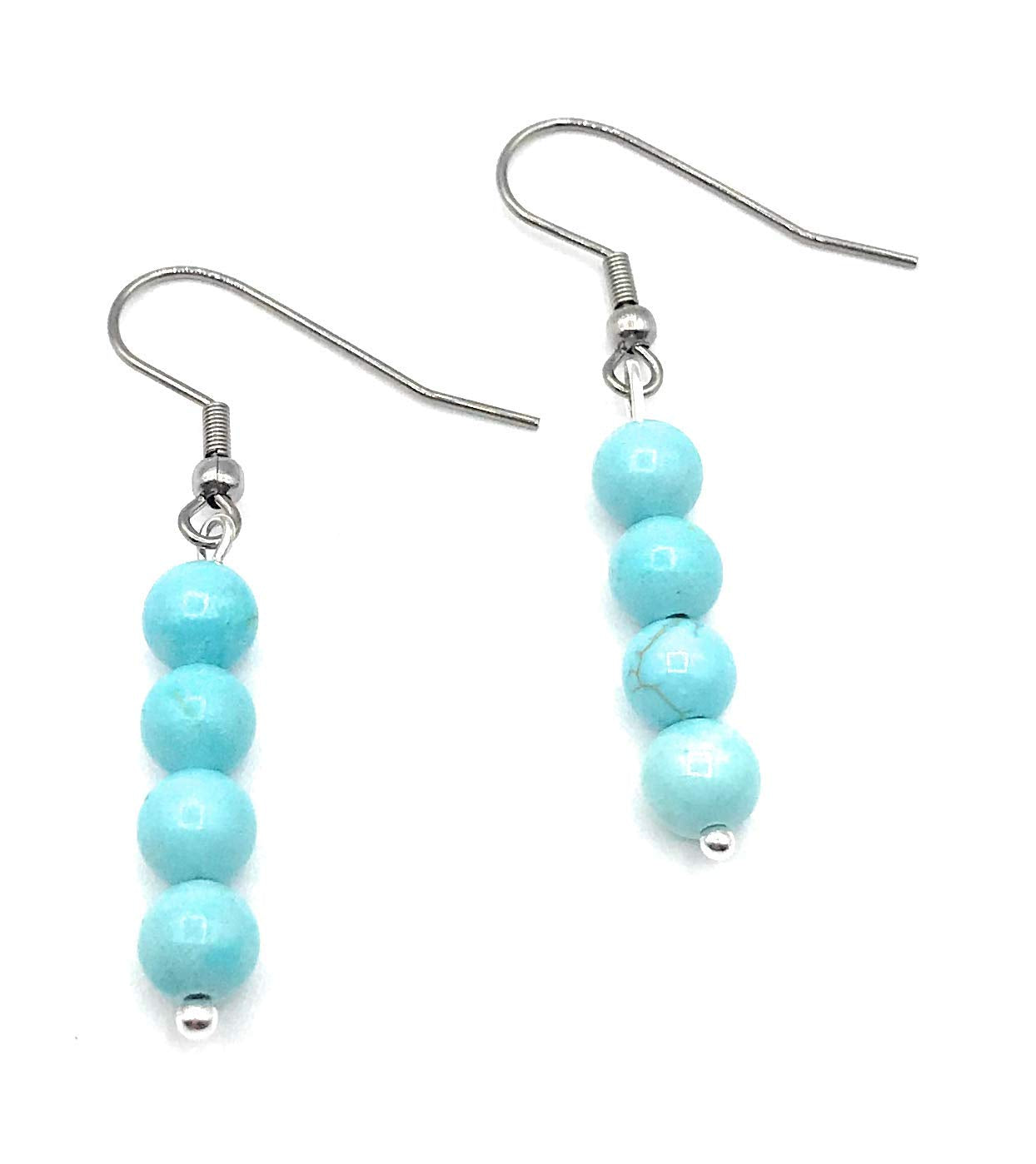 Blue Magnesite Gemstone Dangle Beaded Earrings Side by Side from Scott D Jewelry Designs