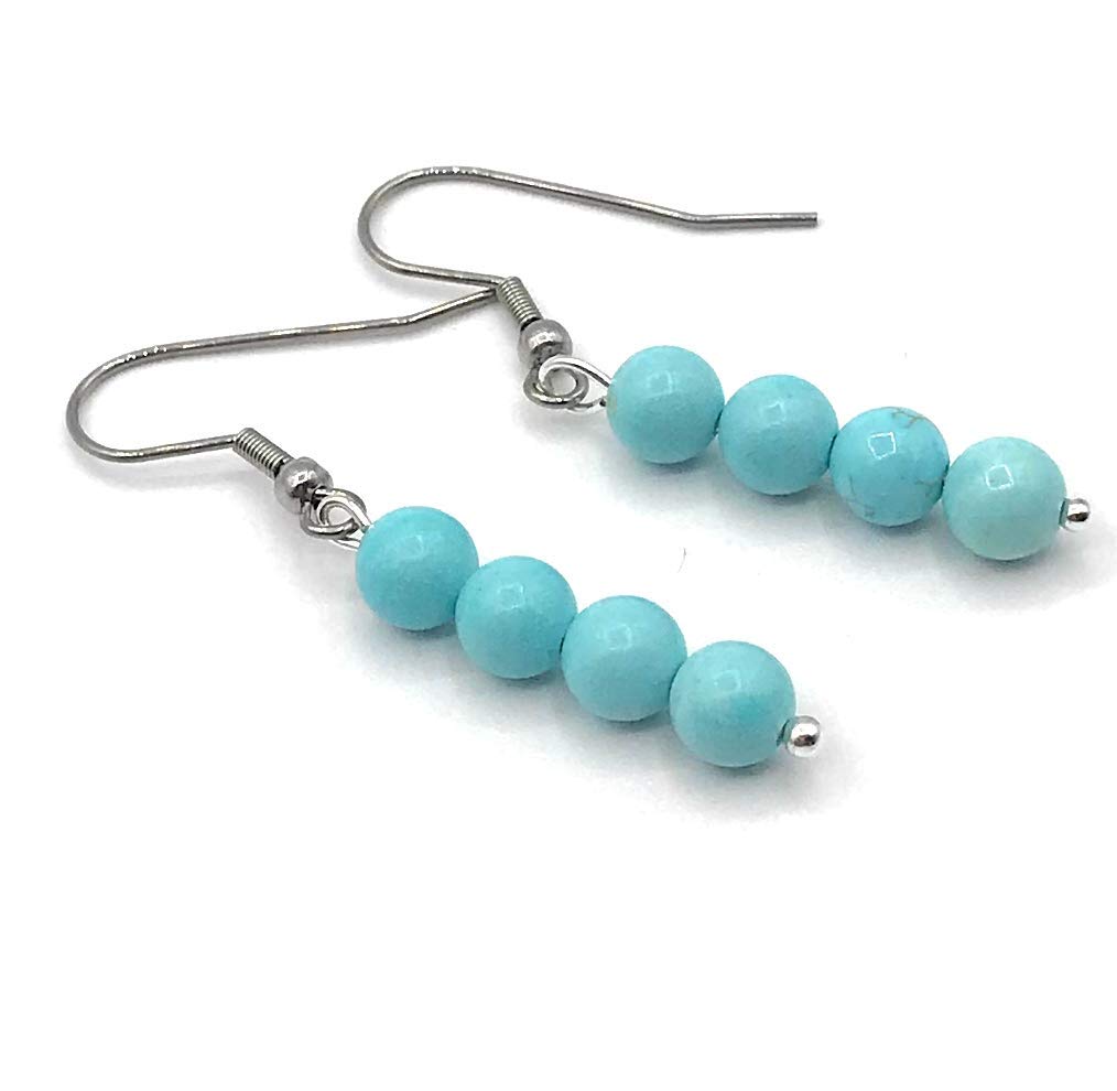 Blue Magnesite Gemstone Dangle Beaded Earrings Side View from Scott D Jewelry Designs