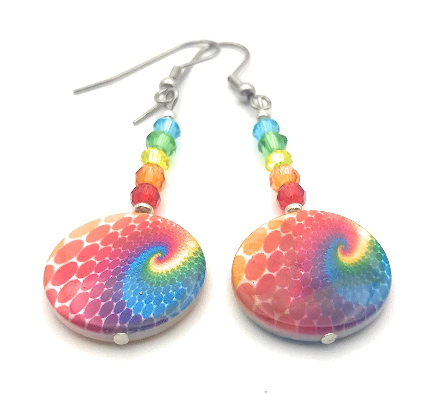 Rainbow Swirl Dangle Beaded Earrings for Women Bottom View from Scott D Jewelry Designs