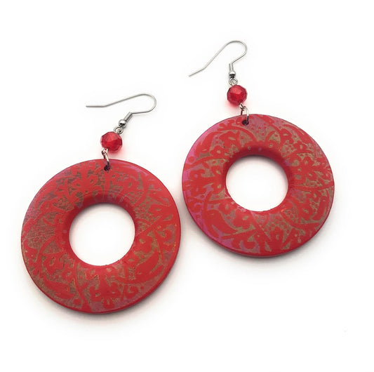 Red Wooden Hoop Earrings