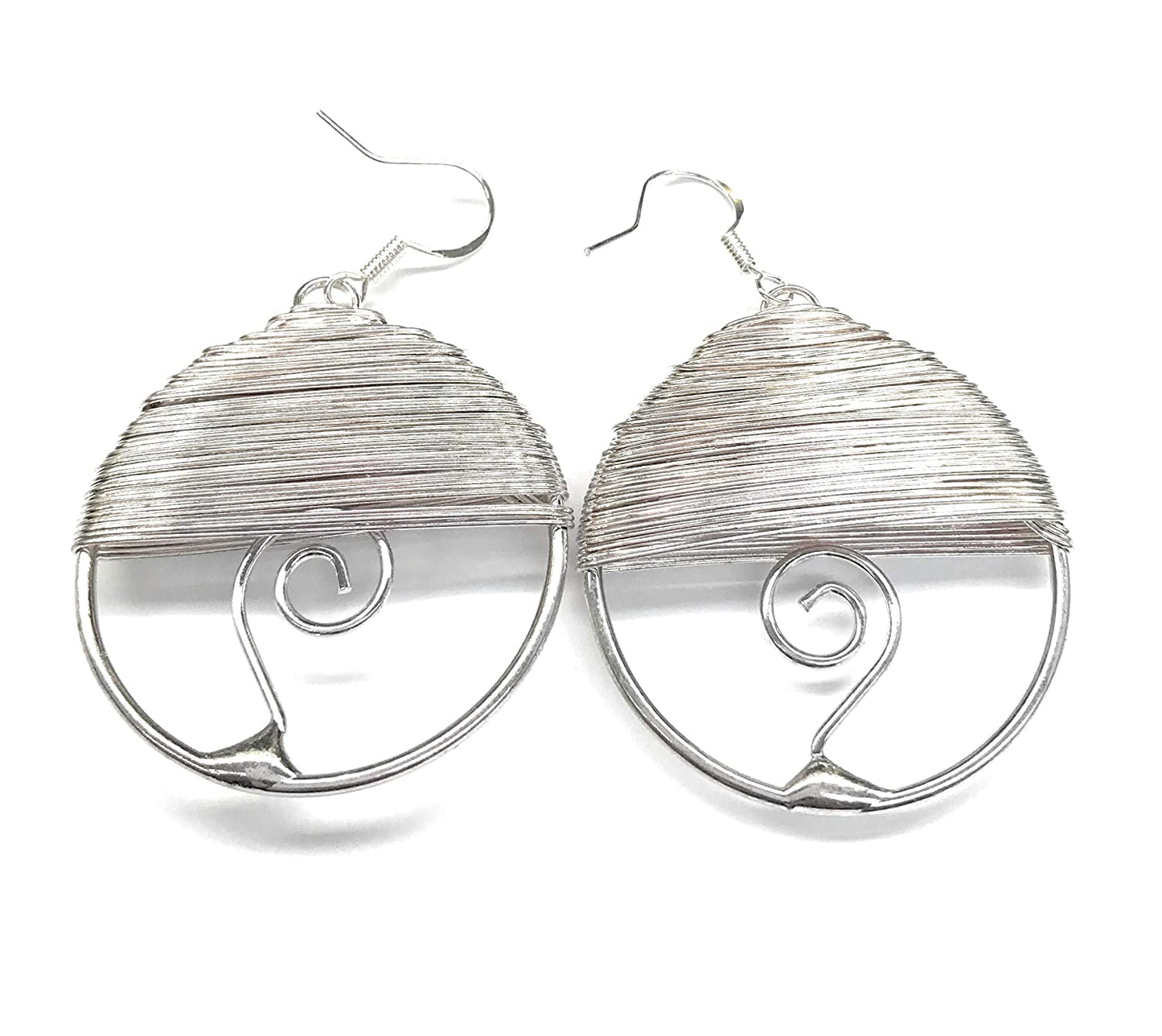 Large Round Silver Dangle Drop Earrings