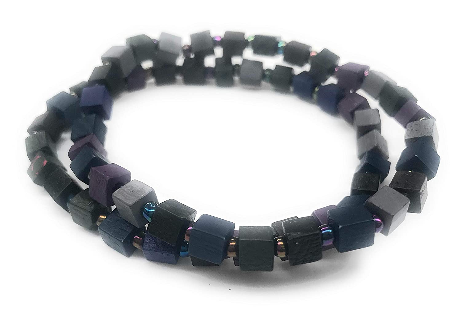 Set of Multi Color Square Wooden Beaded Stretch Bracelets Top View from Scott D Jewelry Designs