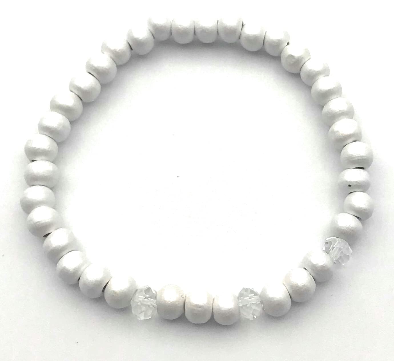 Set of 4 Beaded Stretch Bracelets in Pink Grey and White with Silver Accent