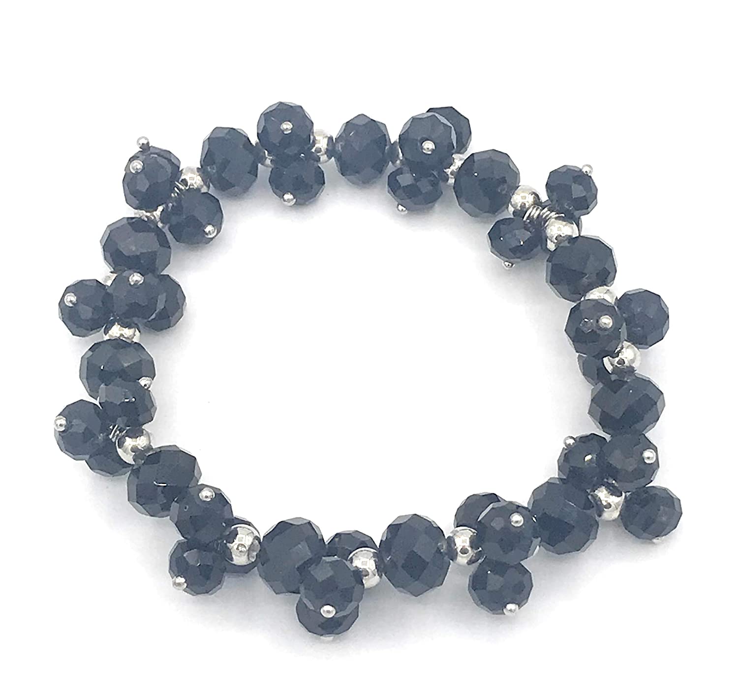 Black 2024 Dimond Cut Glass Beads Bracelet Trio Strand Beads Stretch Bracelet Jewelry