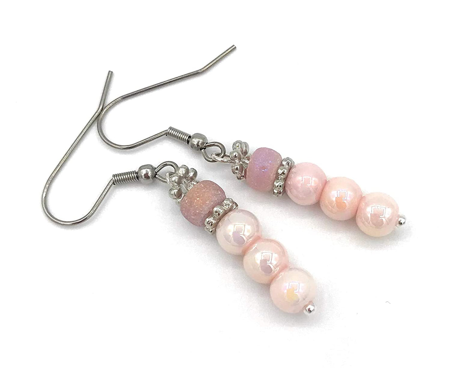 Pink Dangle Beaded Earrings Flat View from Scott D Jewelry Designs