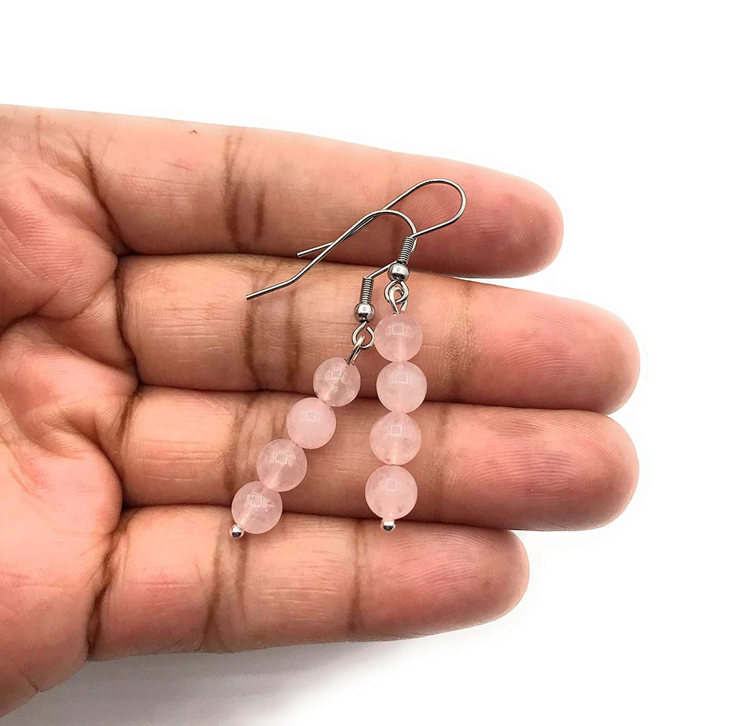 Rose Quartz Gemstone Beaded Dangle Earrings