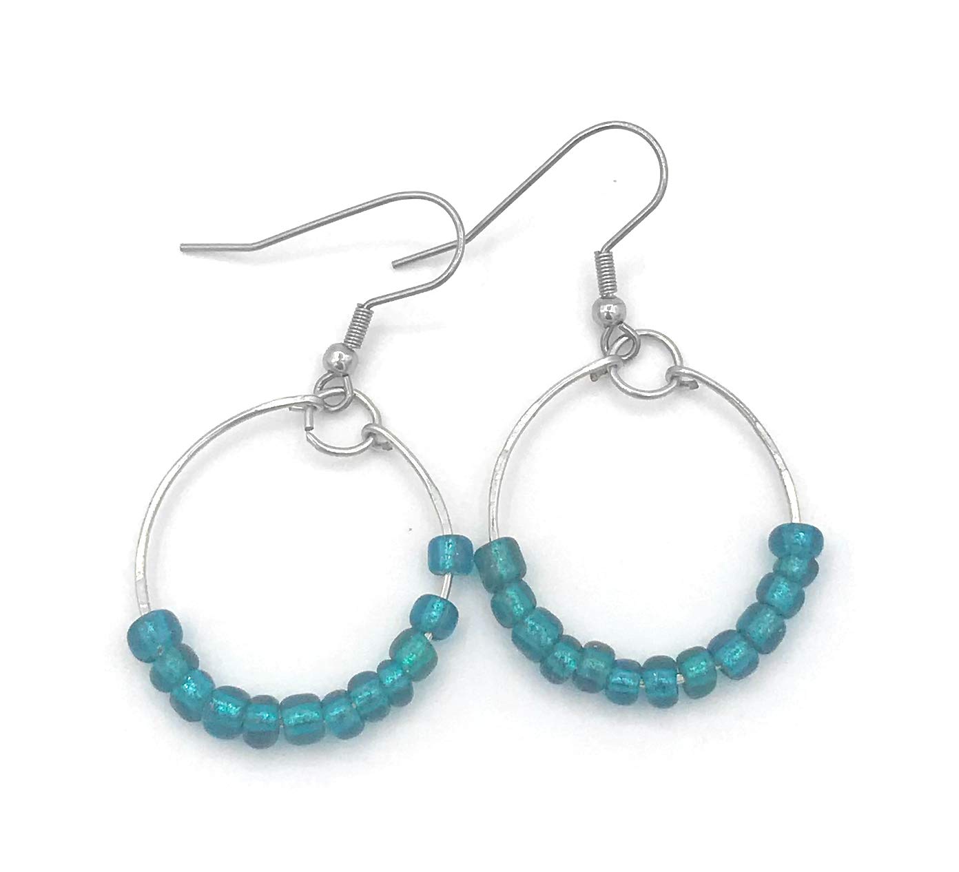 Teal Blue Beaded Hoop Earrings from Scott D Jewelry Designs