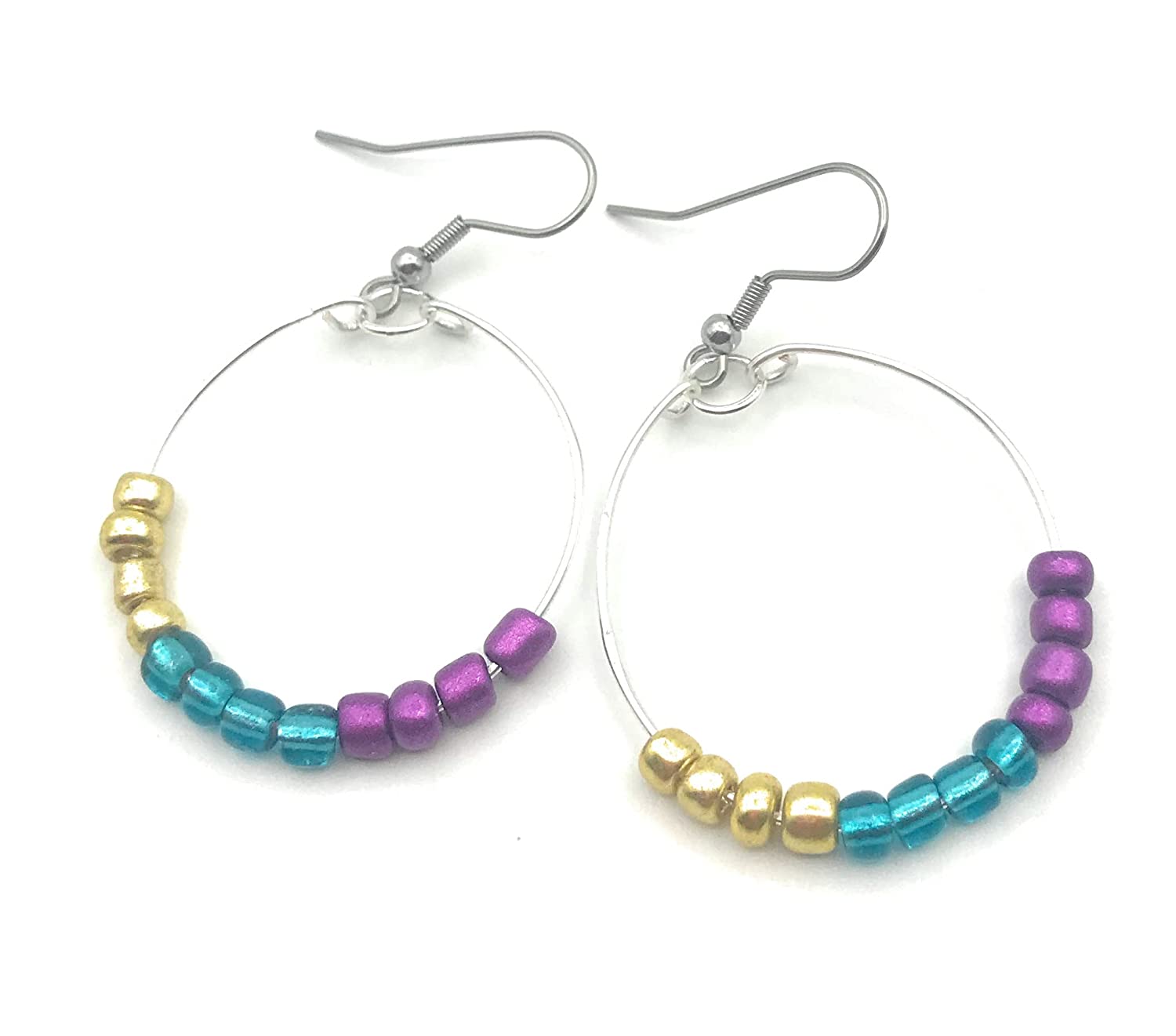 Mardi Gras Beaded Hoop Earings Side by Side from Scott D Jewelry Designs