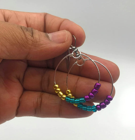 Mardi Gras Beaded Hoop Earings from Scott D Jewelry Designs