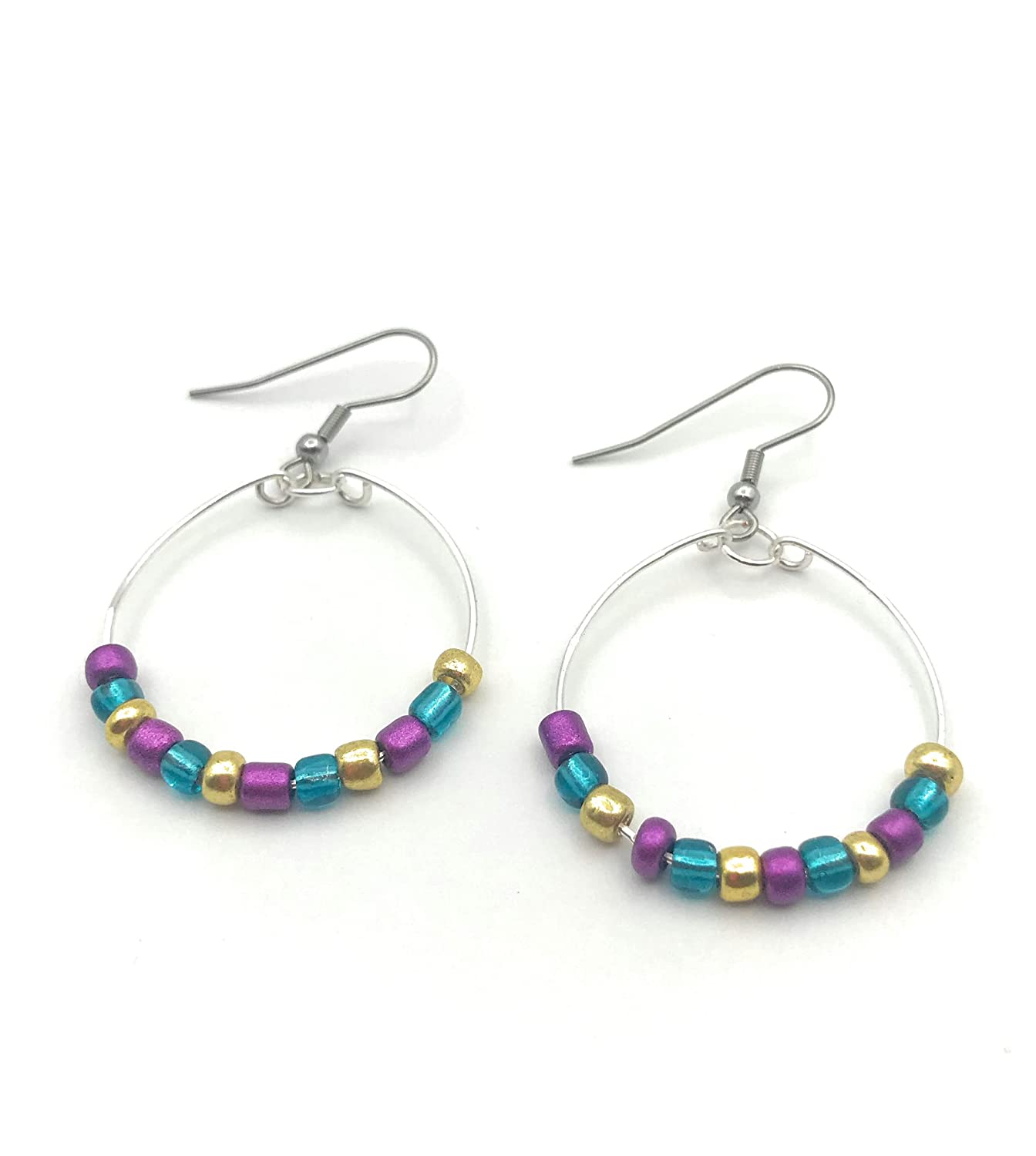 Mardi Gras Beaded Hoop Earrings top view from Scott D Jewelry Designs