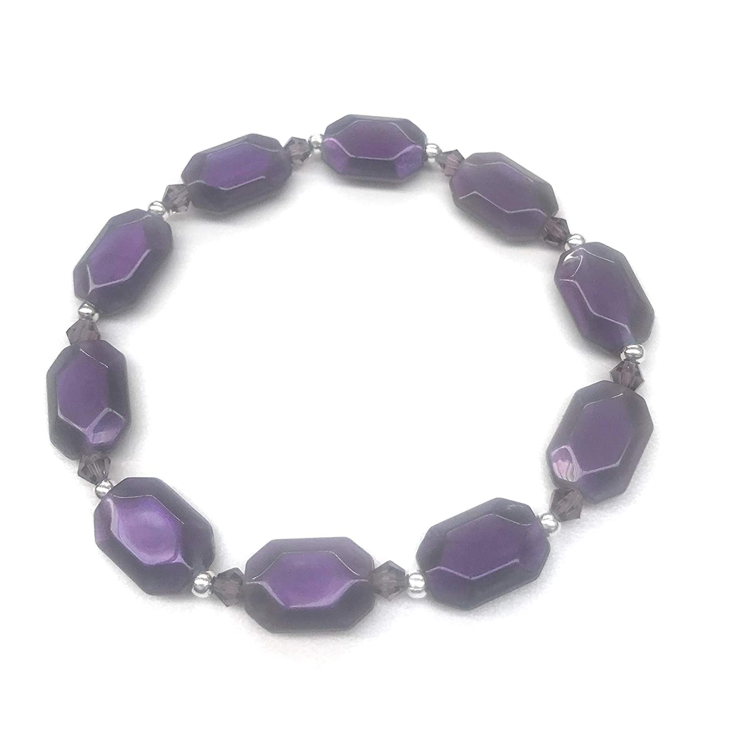 Purple Oval Bead Stretch Bracelet Top View from Scott D Jewelry Designs