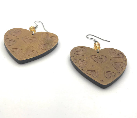 Wood Heart Swirl Pattern Earrings from Scott D Jewelry Designs