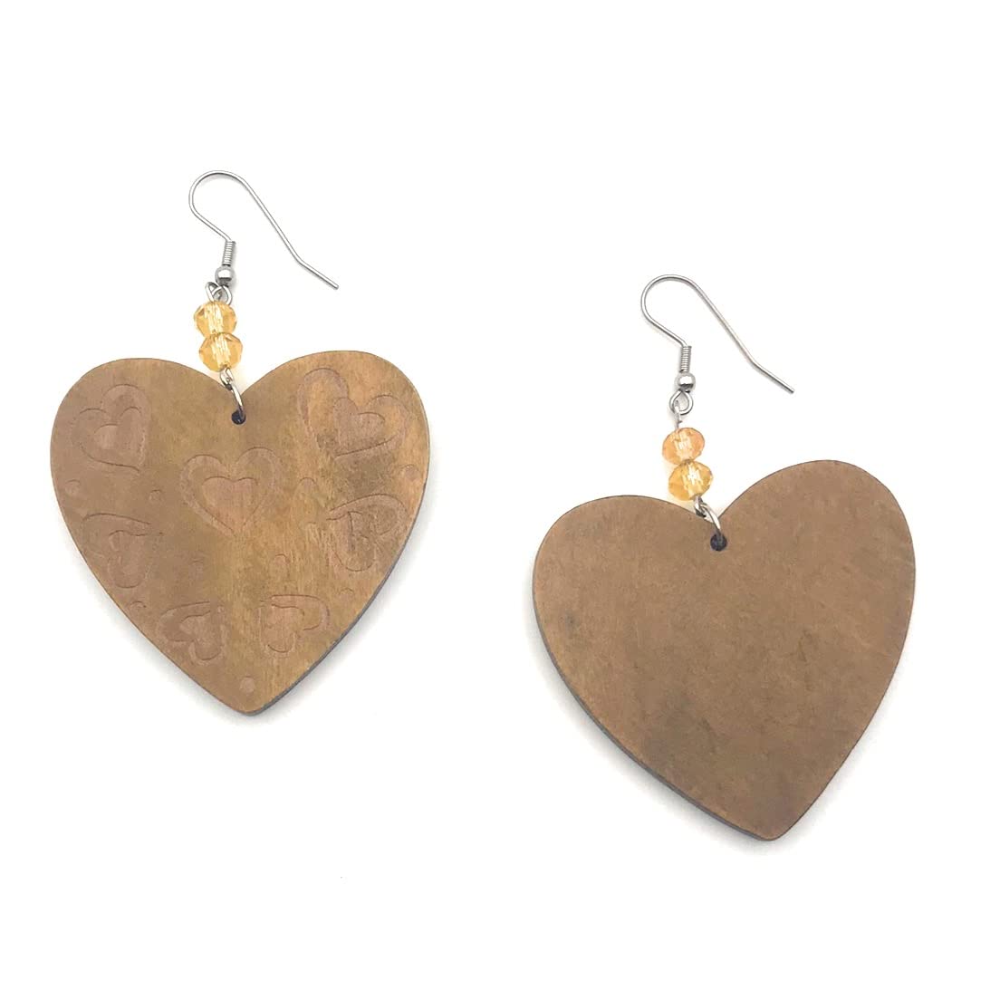 Wood Heart Swirl Pattern Earrings Front and Back from Scott D Jewelry Designs
