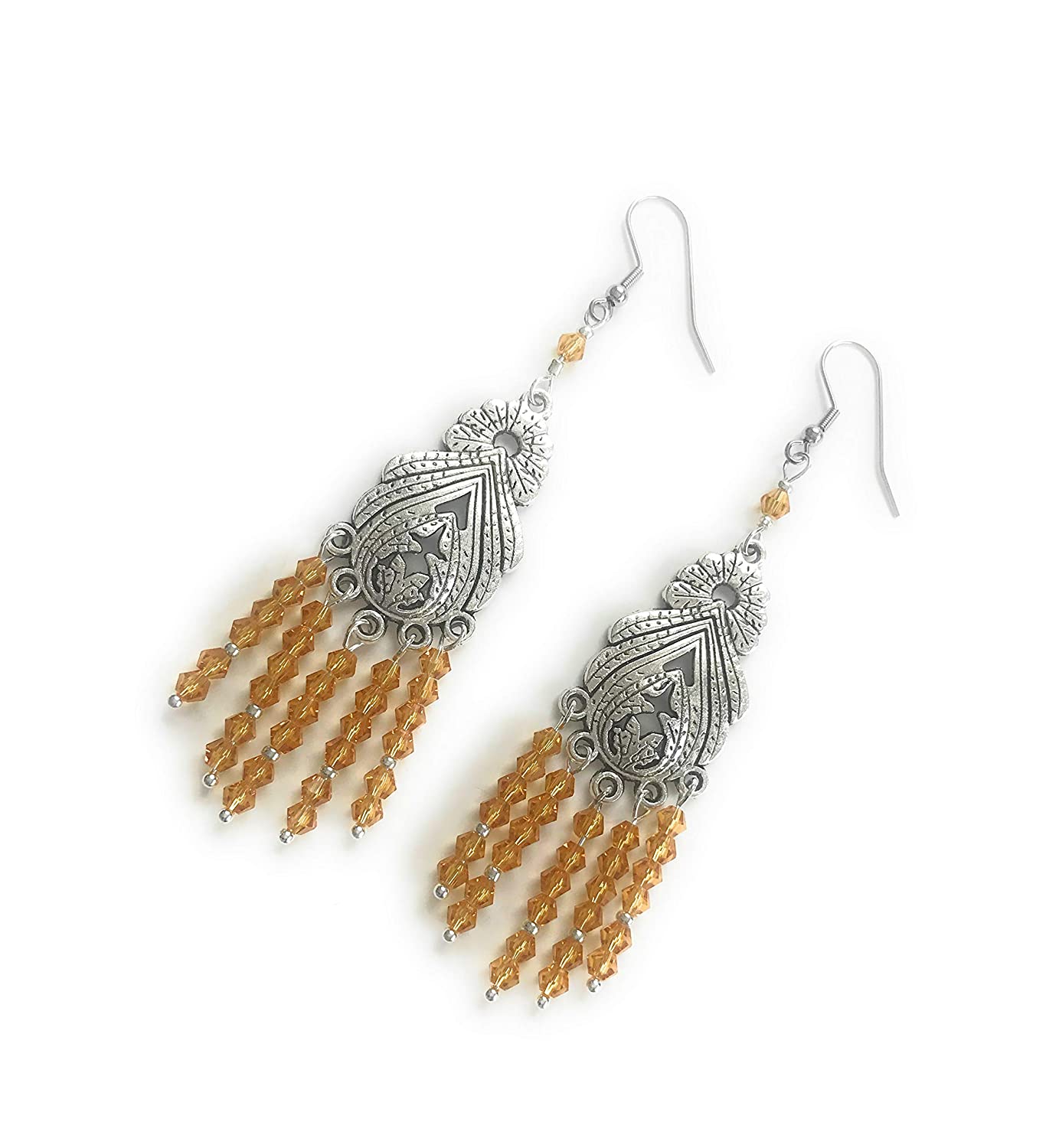 Yellow Amber Beaded Chandelier Earrings at Scott D Jewelry Designs