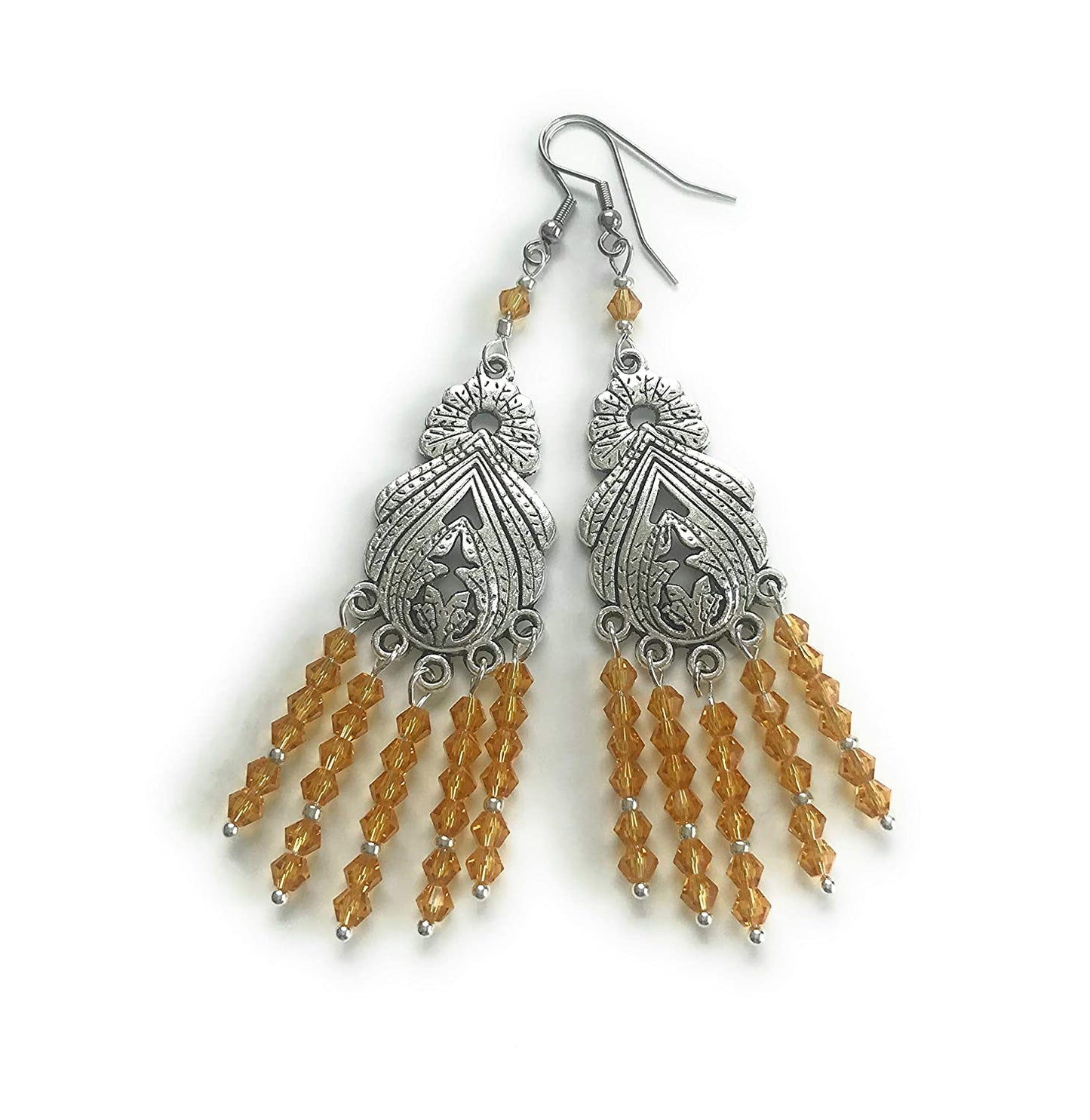 Amber Yellow and Antique Silver Chandelier Earrings at Scott D Jewelry Designs