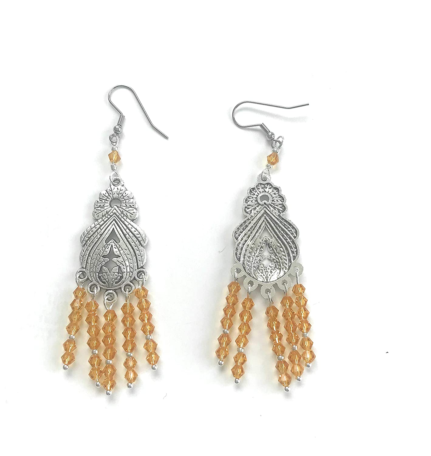 Amber Yellow Beaded Dangle Chandelier Earrings at Scott D Jewelry Designs