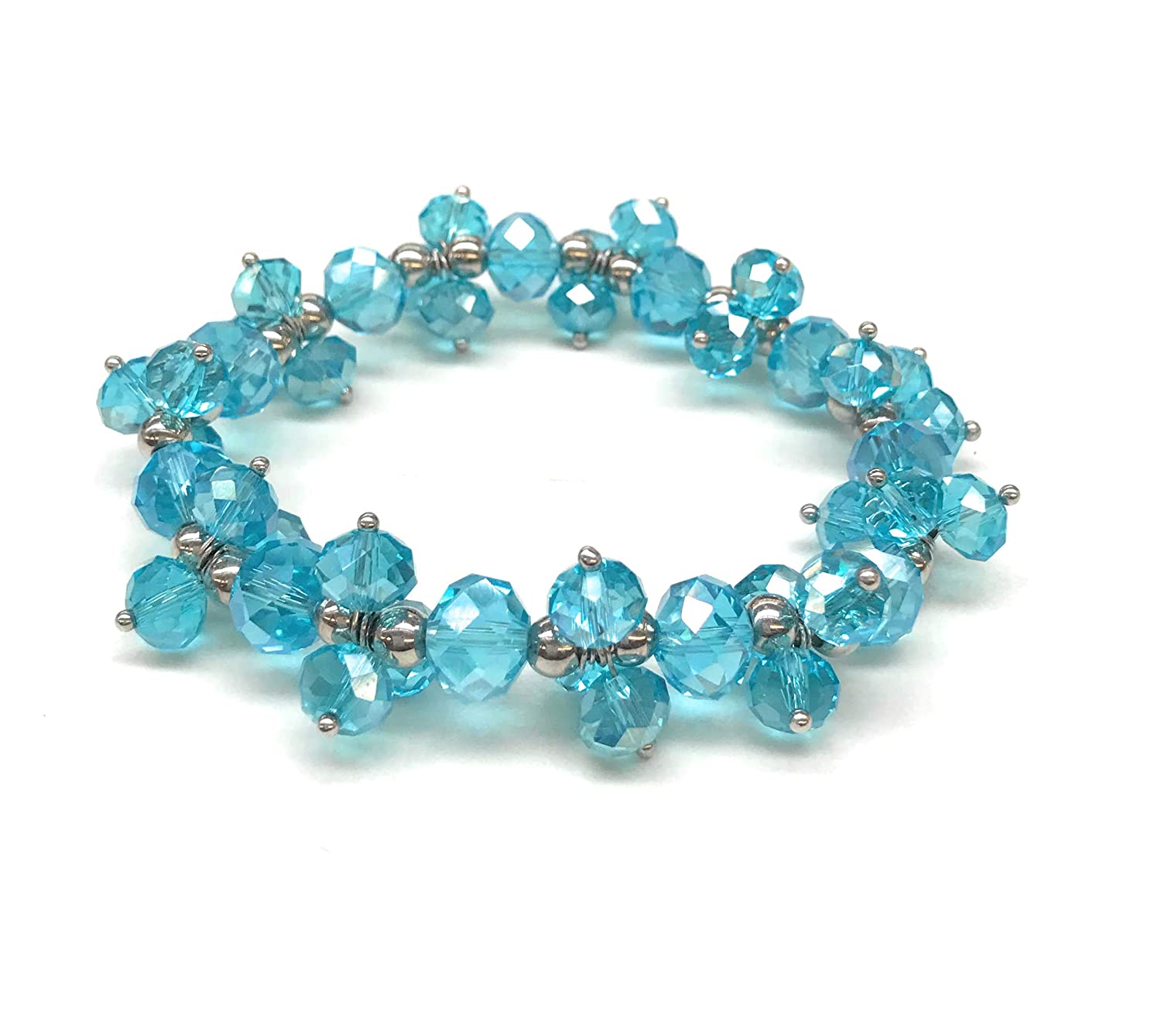 Aqua Blue Beaded Cluster Stretch Bracelet Front View by Scott D Jewelry Designs