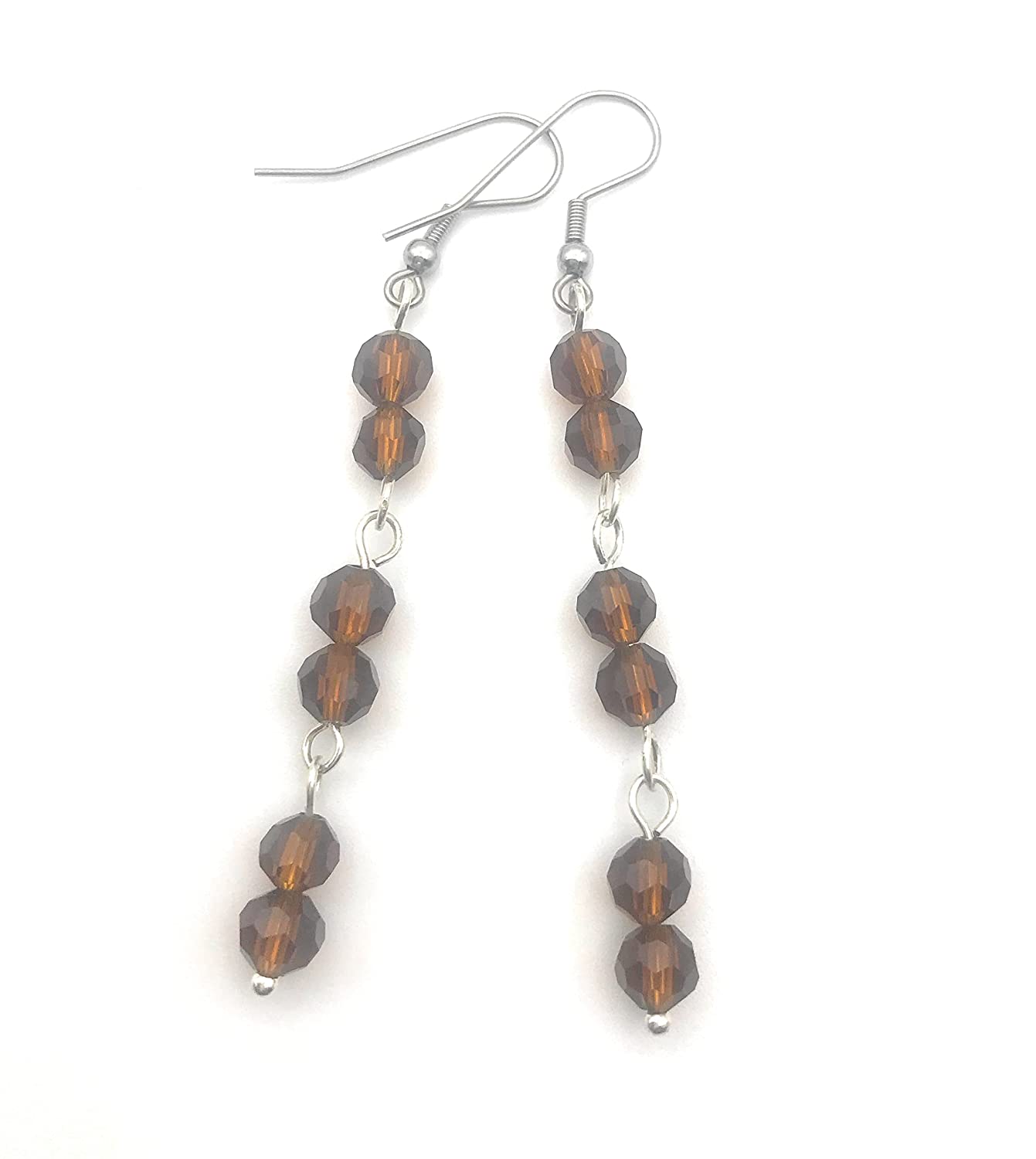 Brown Beaded Link Dangle Earrings by Scott D Jewelry Designs