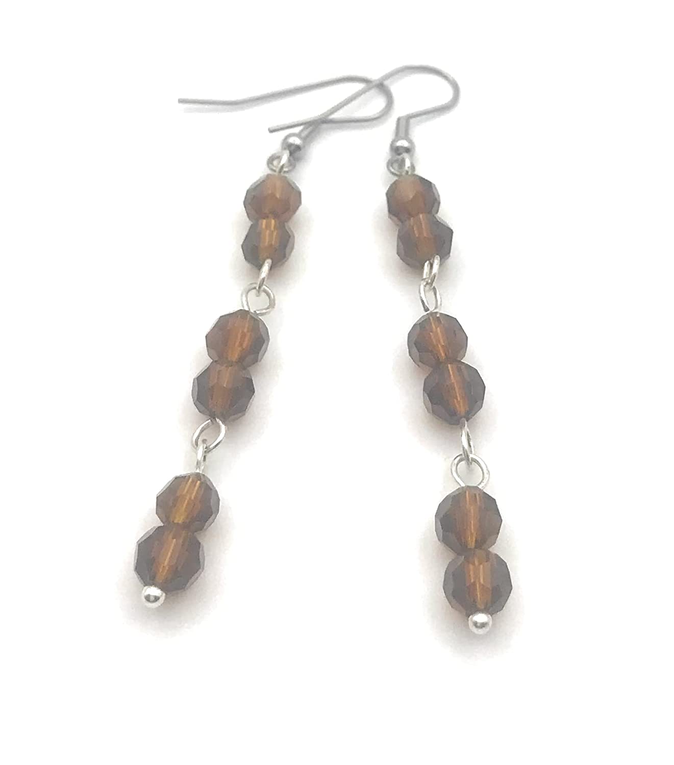 Brown Beaded Link Dangle Earrings by Scott D Jewelry Designs