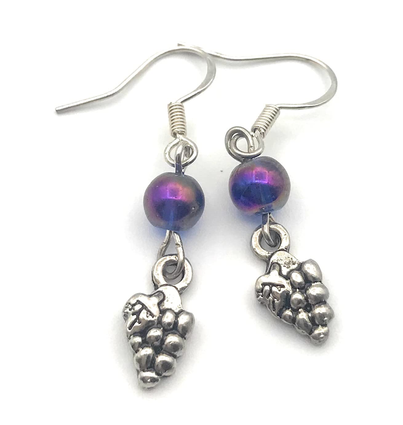 Bunch of Grapes Charm Purple Beaded Earrings Side by Side from Scott D Jewelry