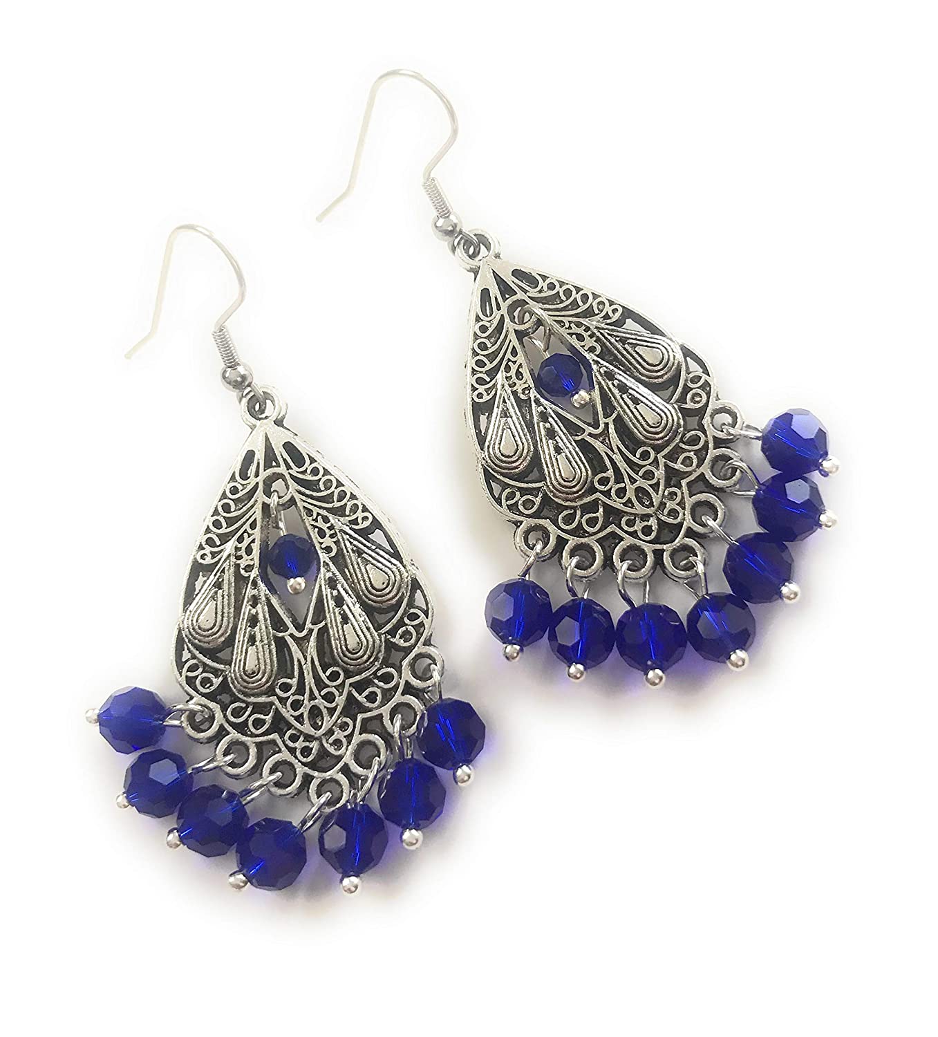 Cobalt Blue Beaded Chandelier Earrings from Scott D Jewelry Designs