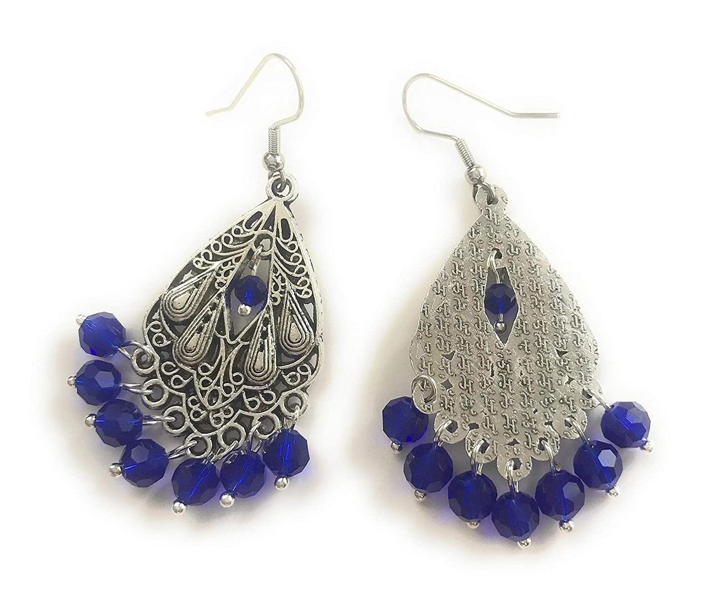 Cobalt Blue Beaded Chandelier Earrings Front and Back View from Scott D Jewelry Designs