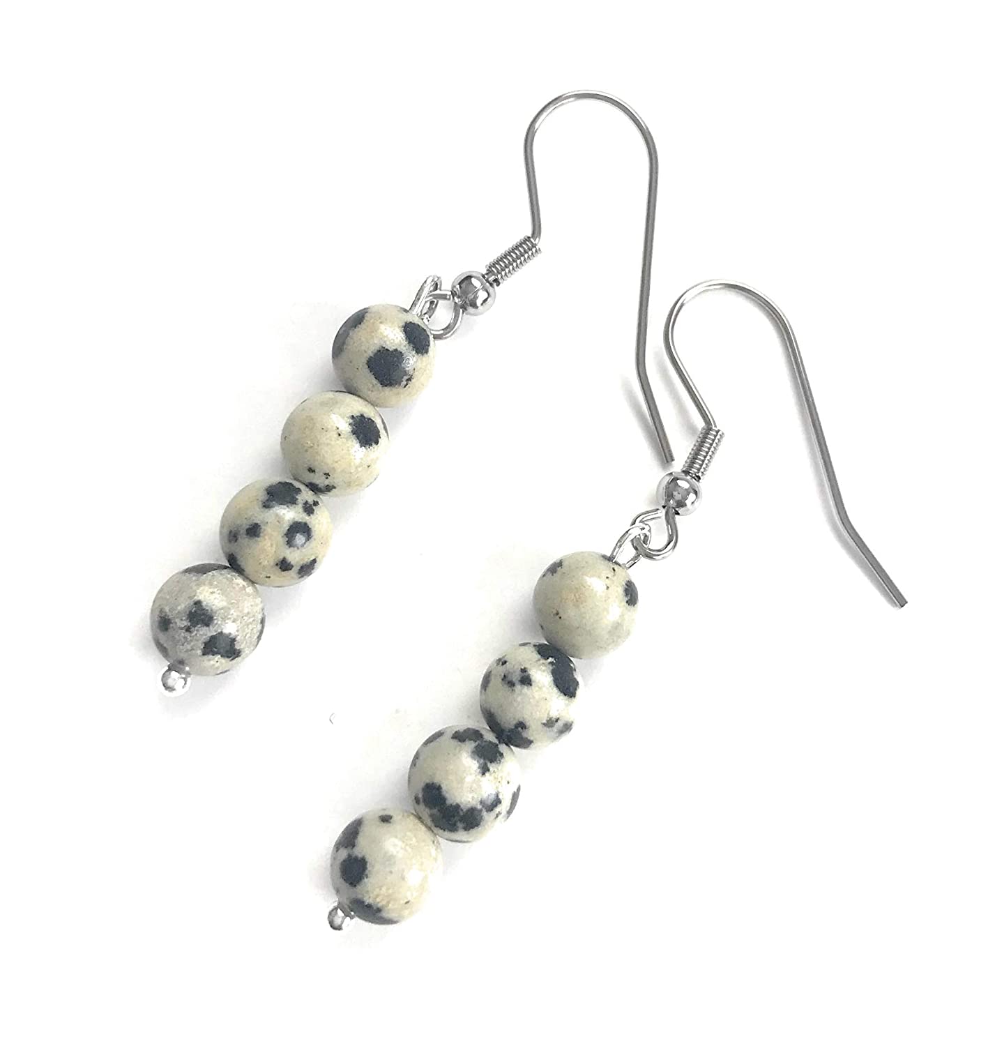 Dalmatian Gemstone Beaded Dangle Earrings Diagonal View from Scott D Jewelry Designs