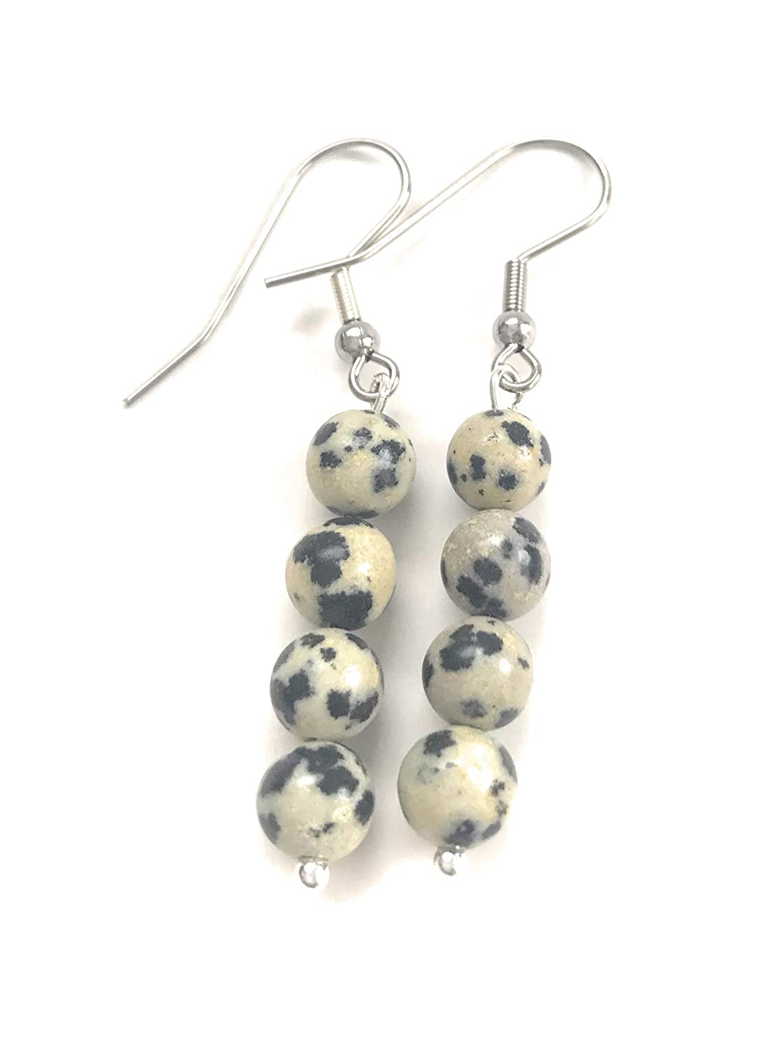 Dalmatian Gemstone Beaded Dangle Earrings Side View from Scott D Jewelry Designs