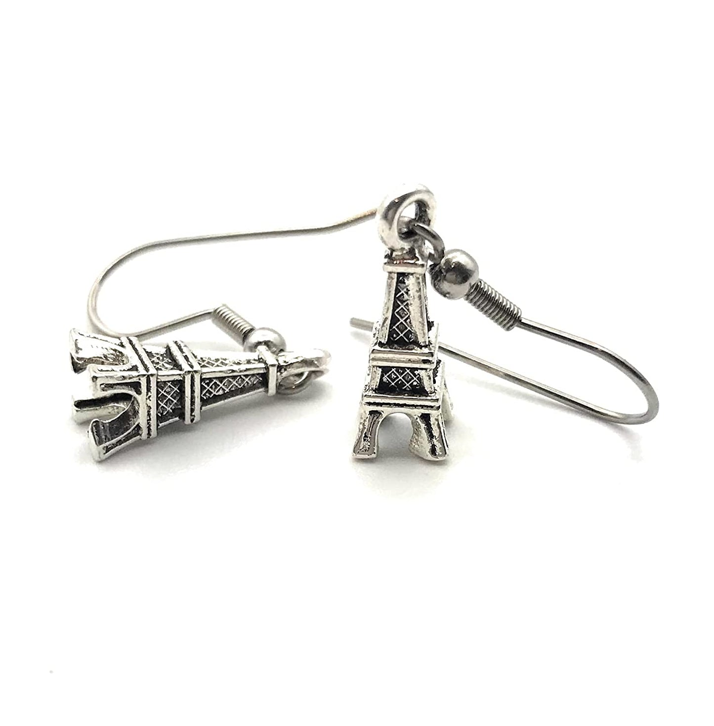 Small Antique Silver Eiffel Tower Earrings 3D View from Scott D Jewelry Designs