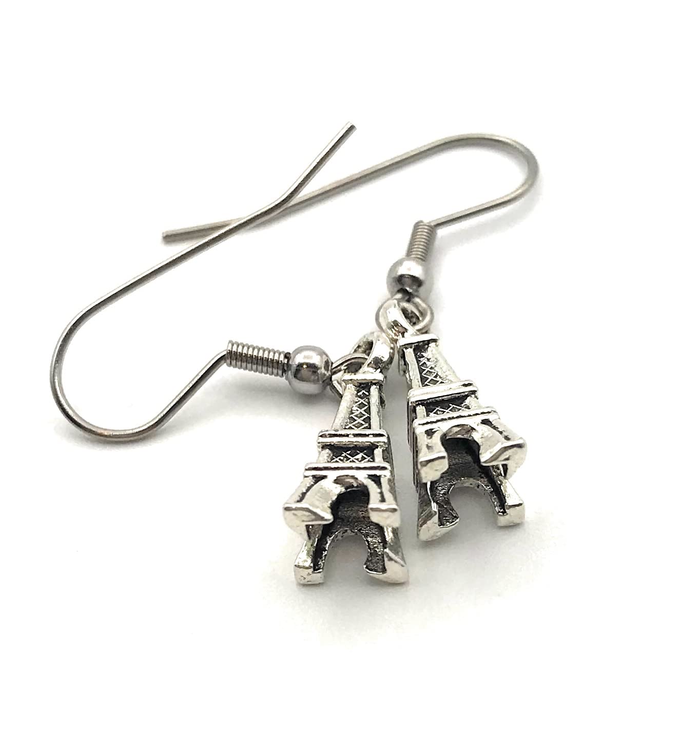 Small Antique Silver Eiffel Tower Earrings 3D Bottom View from Scott D Jewelry Designs