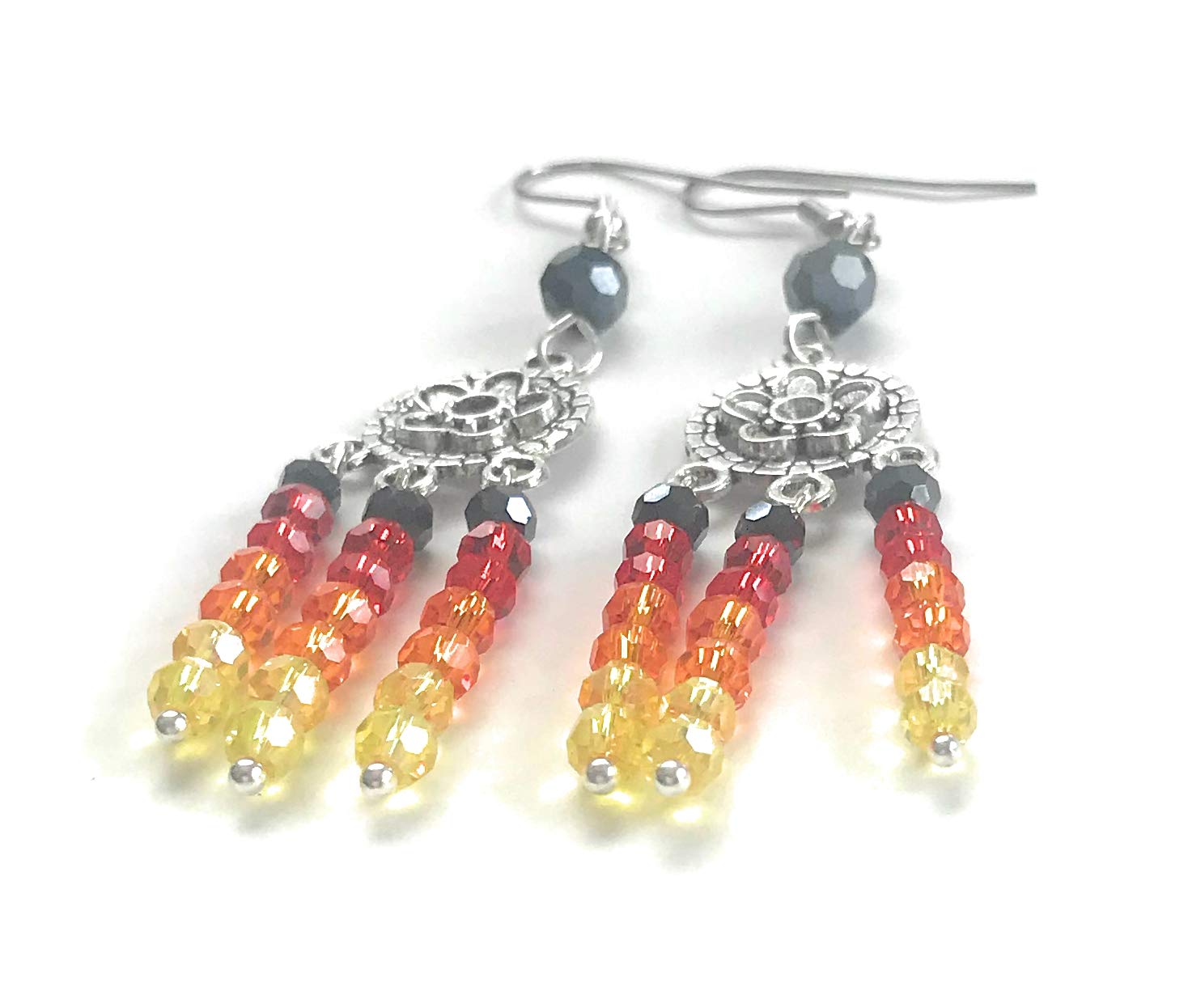 Fire Color Crystal Beaded Chandelier Earrings View from the Bottom from Scott D Jewelry Designs