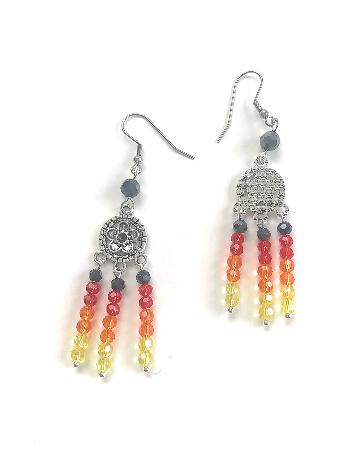 Fire Color Crystal Beaded Chandelier Earrings Front and Back View from Scott D Jewelry Designs