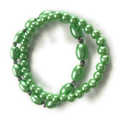 Set of 2 Green Faux Pearl Beaded Stretch Bracelet from Scott D Jewelry Designs