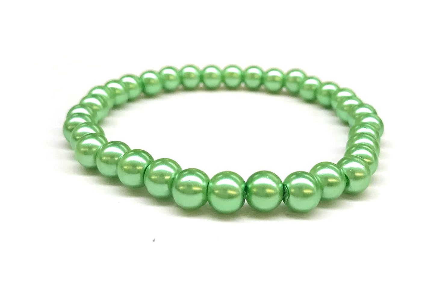 Set of 2 Green Faux Pearl Beaded Stretch Bracelets