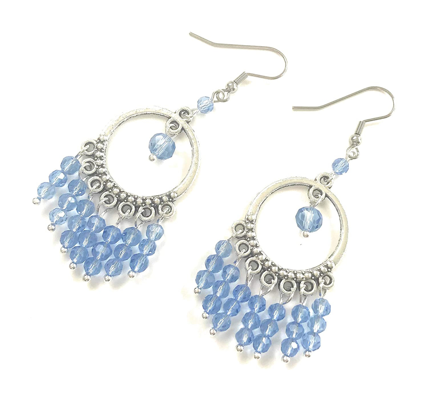 Sky Blue Beaded Chandelier Earrings from Scott D Jewelry Designs