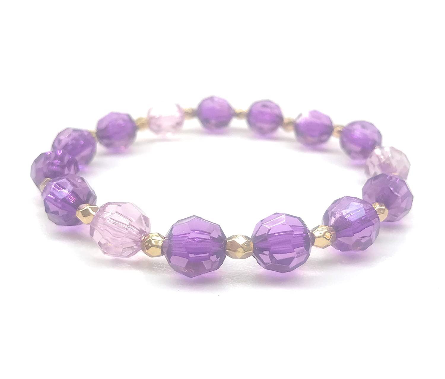 Shades of Purple Beaded Stretch Bracelet Side View from Scott D Jewelry Designs