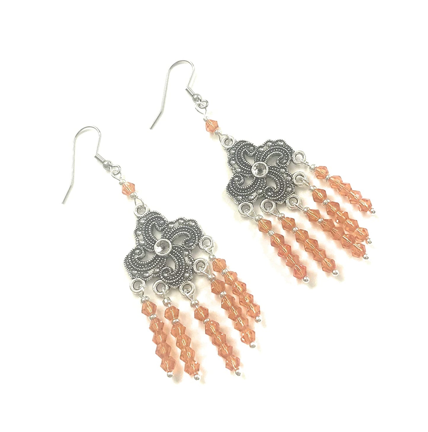 Orange Beaded Chandelier Earrings Diagonal Side by Side from Scott D Jewelry Designs