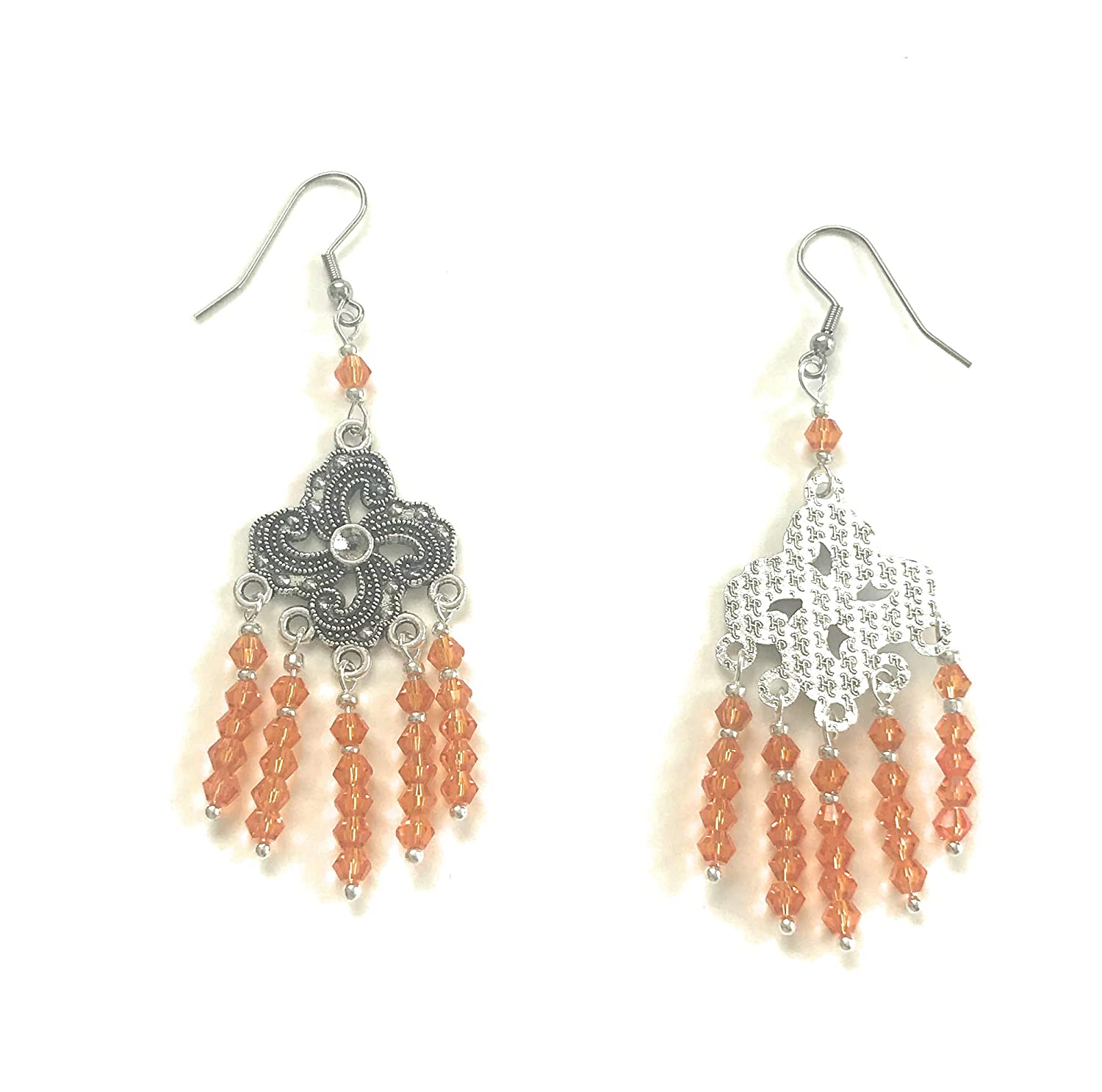 Orange Beaded Chandelier Earrings Front and Back from Scott D Jewelry Designs