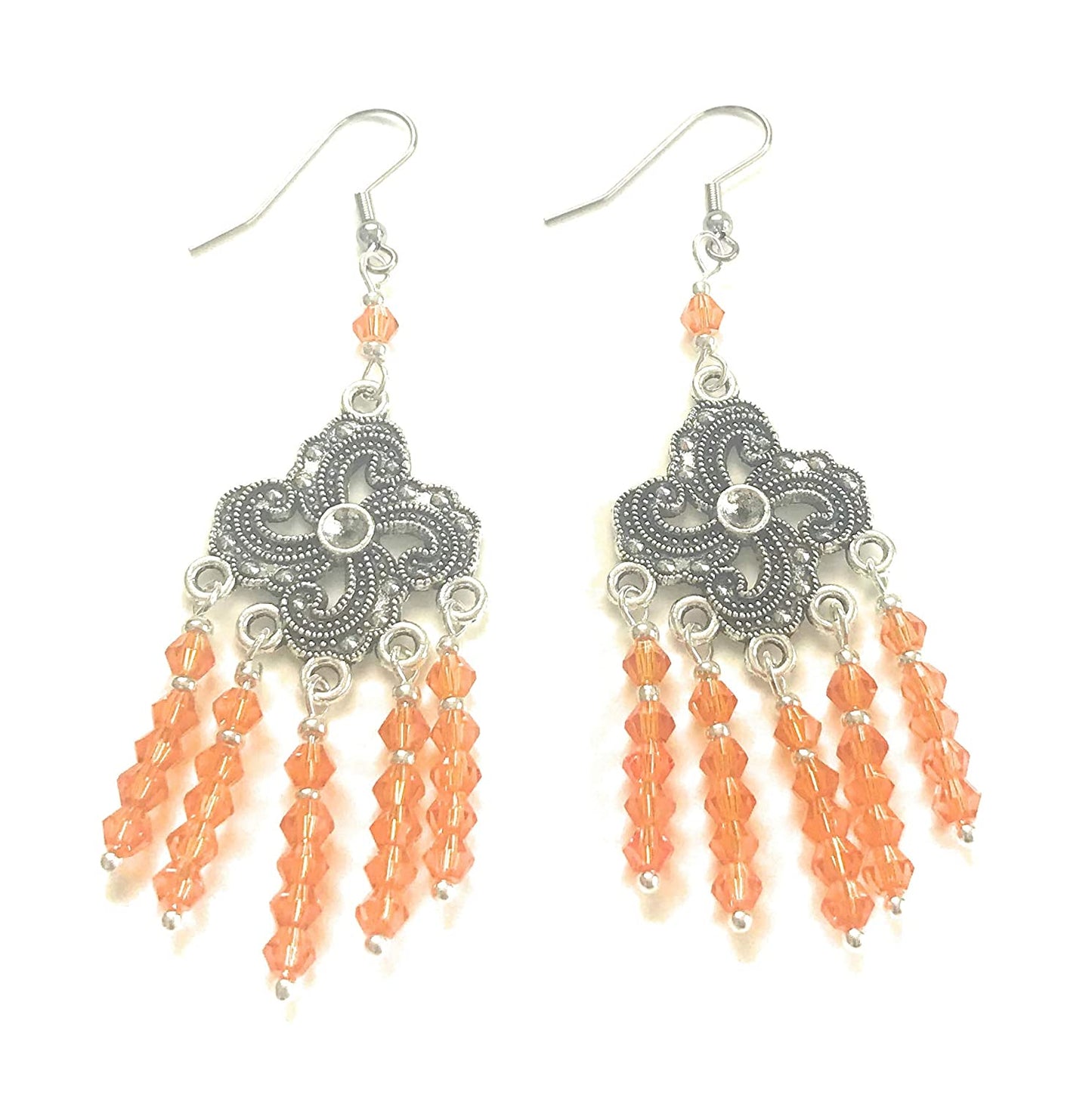 Orange Beaded Chandelier Earrings Side by Side View from Scott D Jewelry Designs