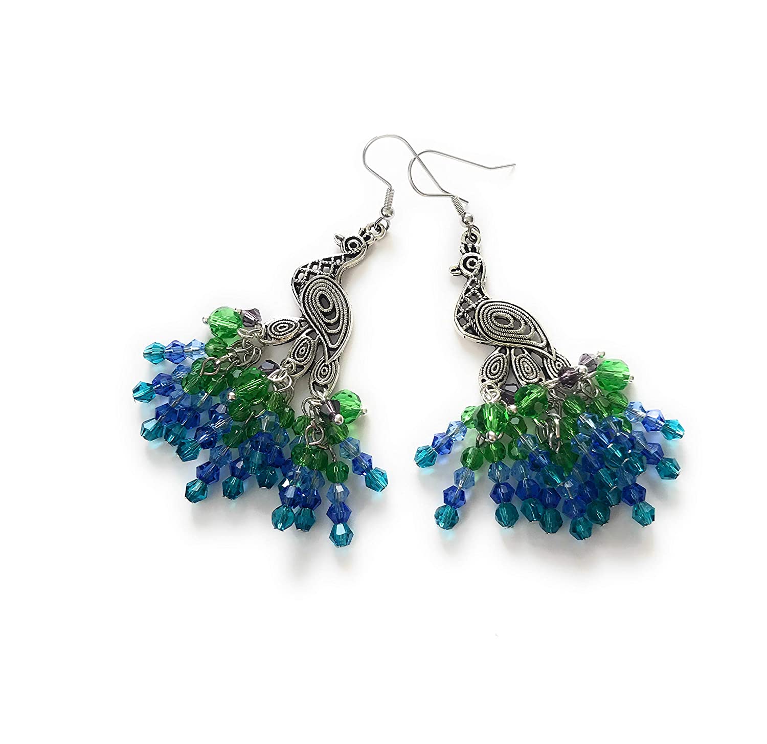 Colorful Peacock Chandelier Earrings at Scott D Jewelry Designs