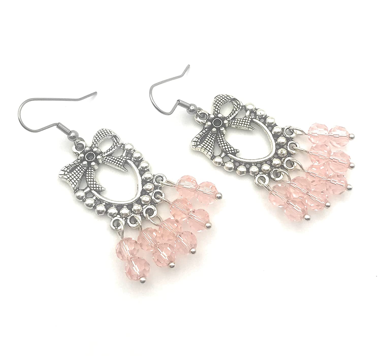 Sideways Pink Beaded Chandelier Earrings from Scott D Jewelry Designs