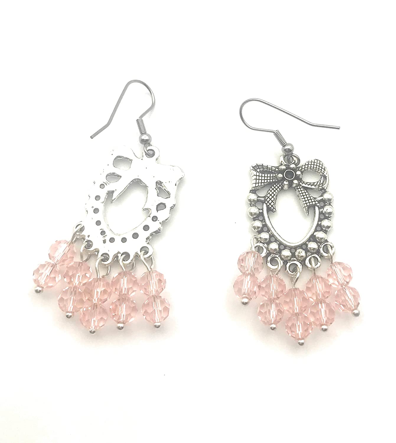 Front and Back of Pink Beaded Chandelier Earrings from Scott D Jewelry Designs