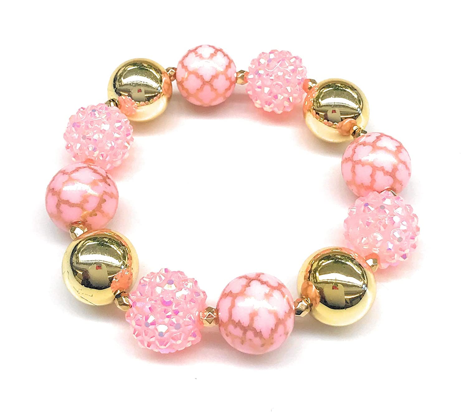 Pink and Gold Beaded Stretch Bracelet from Scott D Jewelry Designs