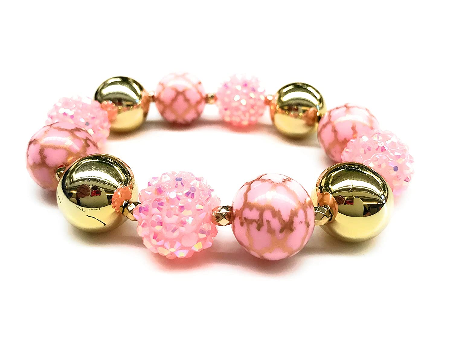 Pink and Gold Beaded Stretch Bracelet Side View from Scott D Jewelry Designs