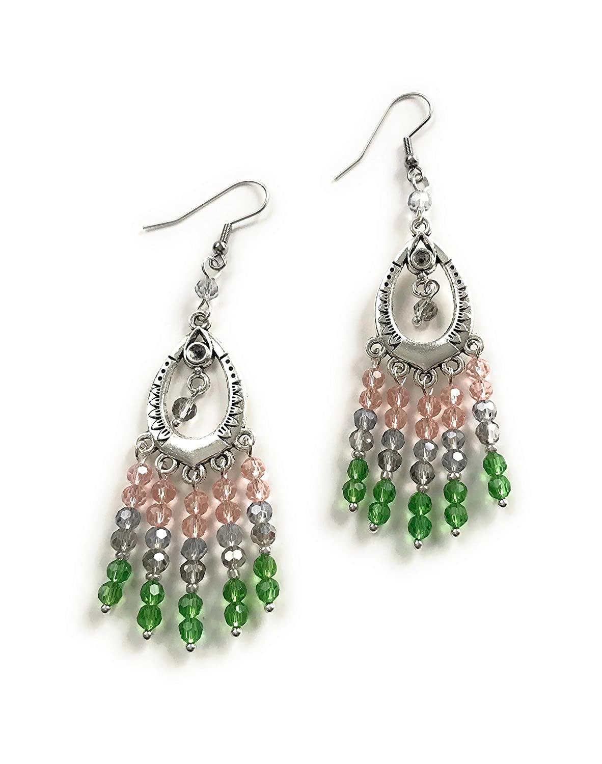 Pink and Green Chandelier Earrings