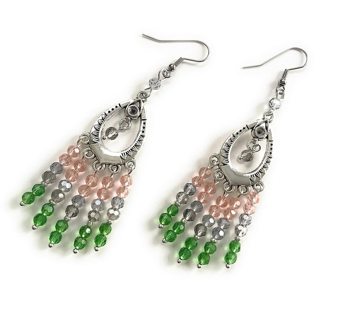 Pink and Green Chandelier Earrings