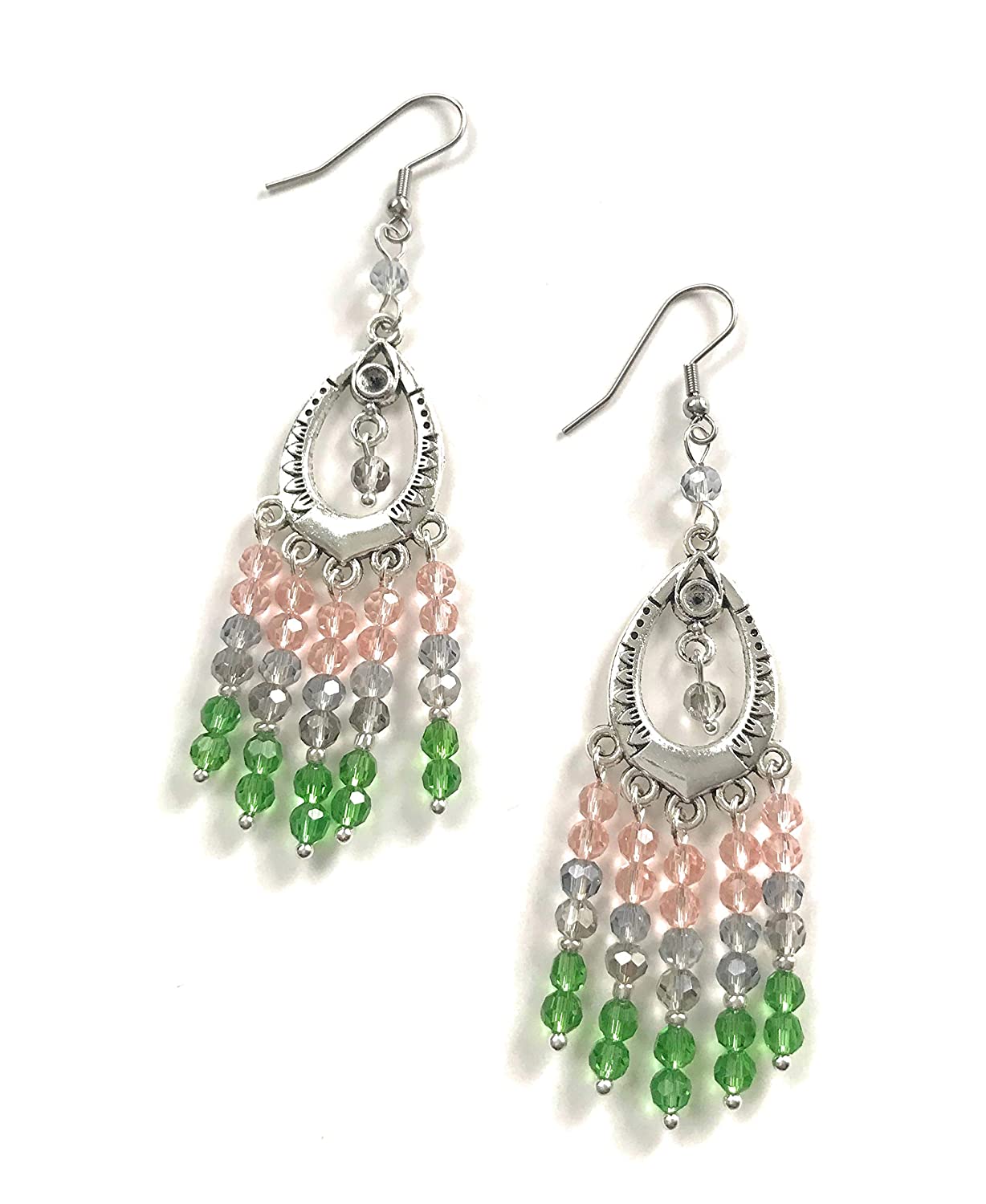 Pink and Green Chandelier Earrings